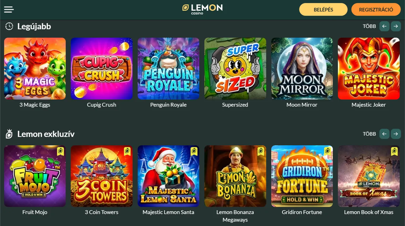 Játékok a Lemon Casino appban