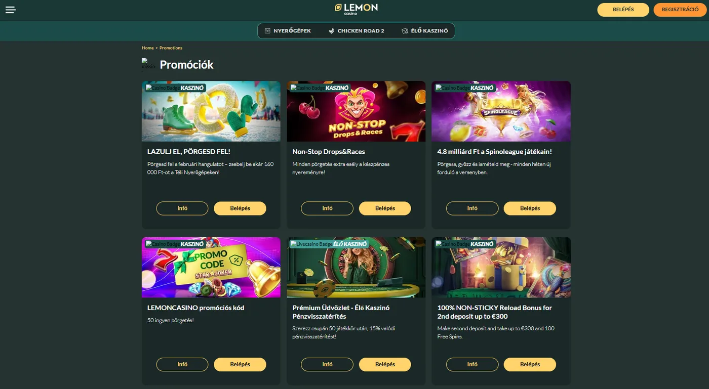Játékok a Lemon Casino online kínálatában